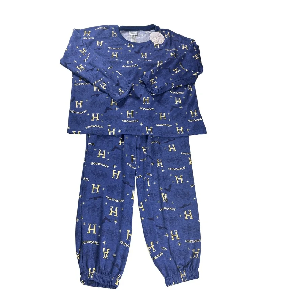Harry Potter Hogwarts Pajamas Set Adult Large Blue Spell Print Long Sleeve Pants